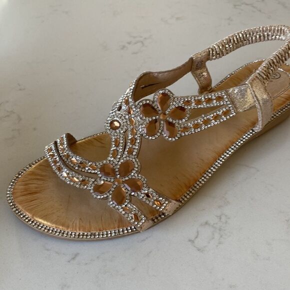 NEW! Gorgeous Duo Mei Zy Yuan Rhinestone Gold Sandals Size 41 - Picture 4 of 9